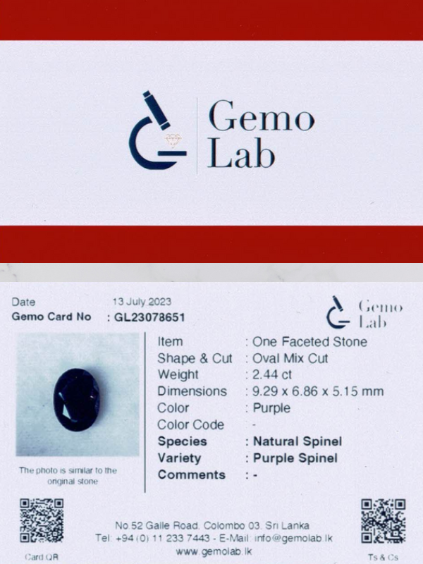 2.44 ct Oval Purple Spinel