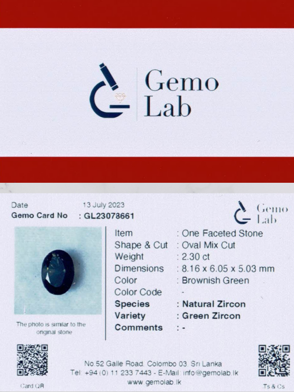2.30 ct Oval Brownish-Green Zircon