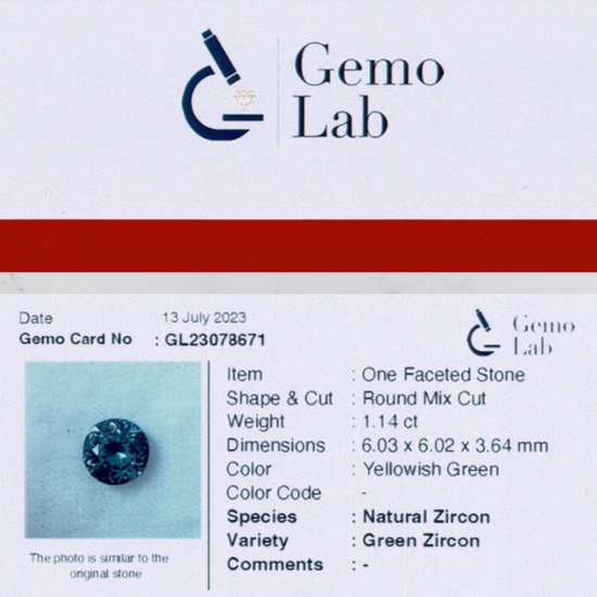 1.14 ct Round Yellowish-Green Zircon