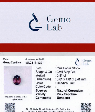 0.81ct Oval Reddish-Pink Sapphire