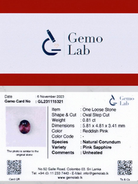 0.81ct Oval Reddish-Pink Sapphire