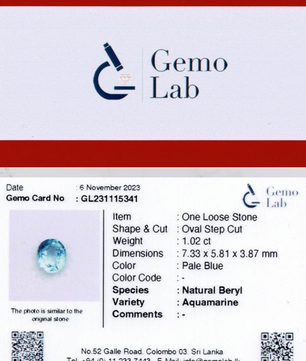 1.02 ct Oval Pale Blue Aquamarine