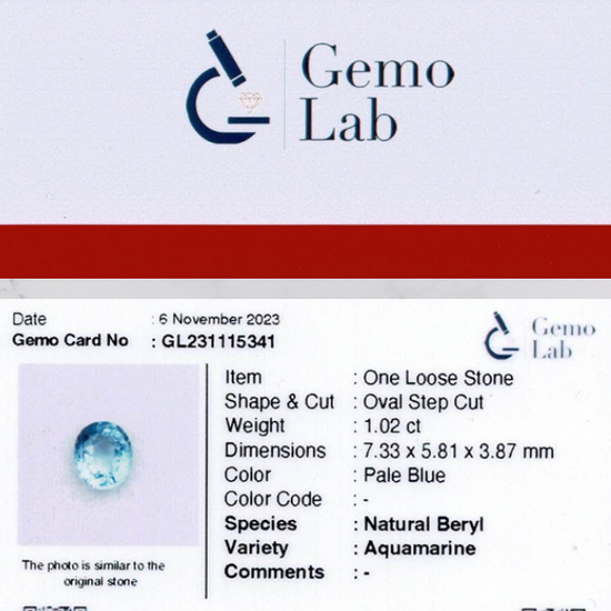 1.02 ct Oval Pale Blue Aquamarine