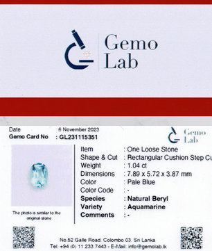 1.04 ct Rectangular Pale Blue Aquamarine