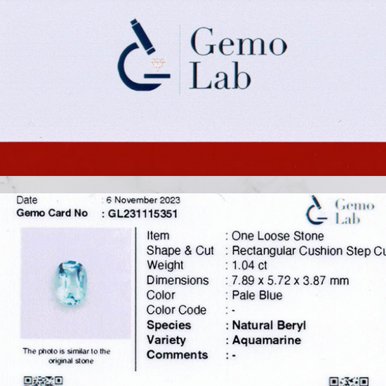 1.04 ct Rectangular Pale Blue Aquamarine