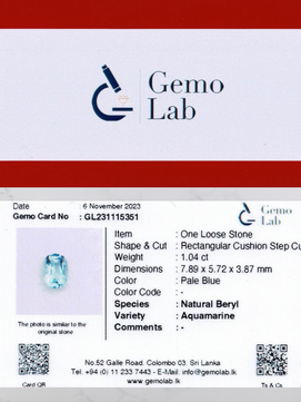 1.04 ct Rectangular Pale Blue Aquamarine