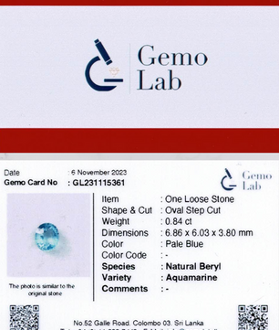 0.84 ct Oval Pale Blue Aquamarine