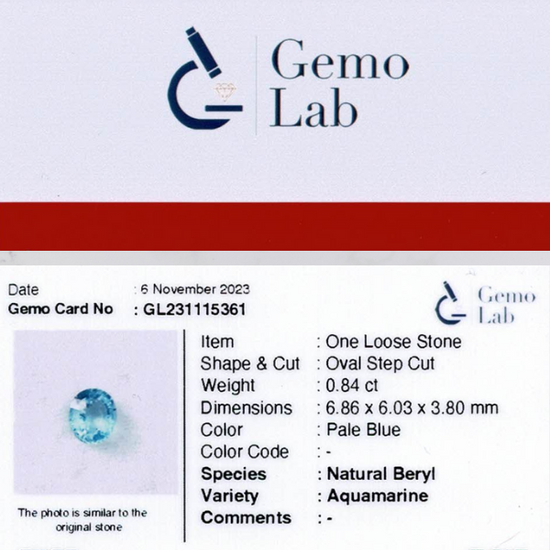 0.84 ct Oval Pale Blue Aquamarine