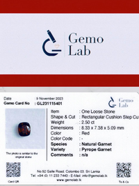 2.50 ct Rectangular Red Pyrope Garnet
