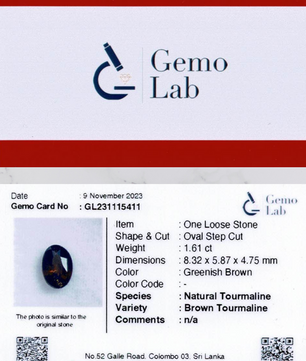 1.61ct Oval Greenish-Brown Tourmaline