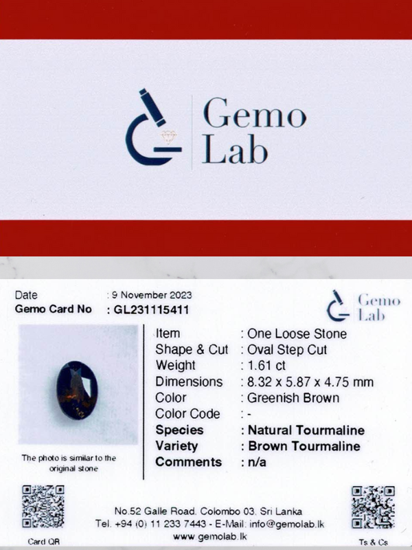 1.61ct Oval Greenish-Brown Tourmaline