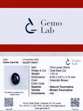 1.61ct Oval Greenish-Brown Tourmaline